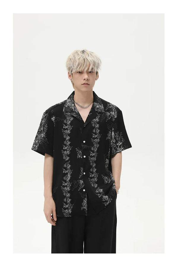 Floral Cuban Collar Retro Casual Top alternatif görünüm