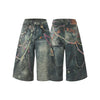 Custom 3D Printed Chain Pattern Denim Shorts