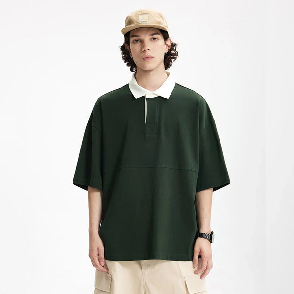 Placket Sport-Collar Clean-Tone Color T-Shirt alternatif görünüm