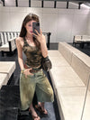 Vintage Yıkanmış Yüksek Bel Jean Şort, kombin görünüm — Navra Wear