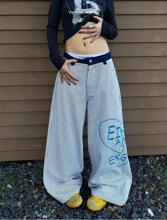 Japanese Style Stripe Stitchwork Boyfriend Denim