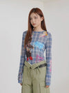 Blue Plaid Visual Long Sleeve T-Shirt
