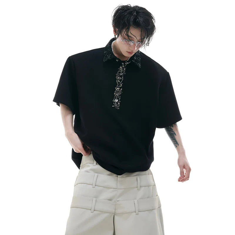 Original Fragment Decorate Shoulder T-Shirt