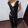 Noir-Edge Diamond Cross Backless Crop Top