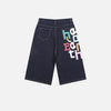 Heritage Letter Print Wide Leg Rinse Denim Shorts