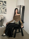 Knit Mesh Sleeve Flare Folk T-Shirt
