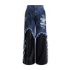 Unique Mosaic Leather Painted Bell Leg Denim