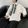 Noir Lace-Trim Loose Casual Shirt