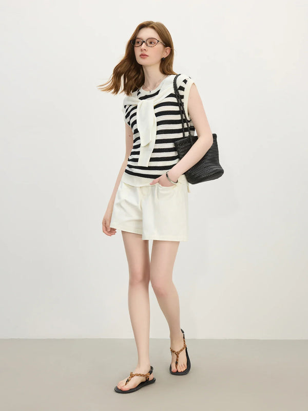 Women Throwback Multi-Stripe Knit Warm-Season Sleeveless Sweater