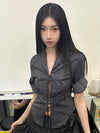 Knot-Front Button-Up Casual Top