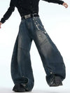 Metal chain decorate loose wide Leg Denim