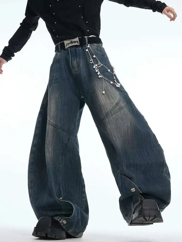 Metal chain decorate loose wide Leg Denim