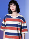 Drop-Shoulder Bar-Print T-Shirt