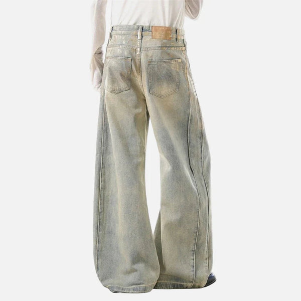 Chic Coated Printing Rinse Bell Leg Denim alternatif görünüm