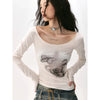 Women's Wide Neck Flutter-Print T-Shirt