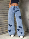 2000s Heart Print Mid-Waisted Relaxed Denim