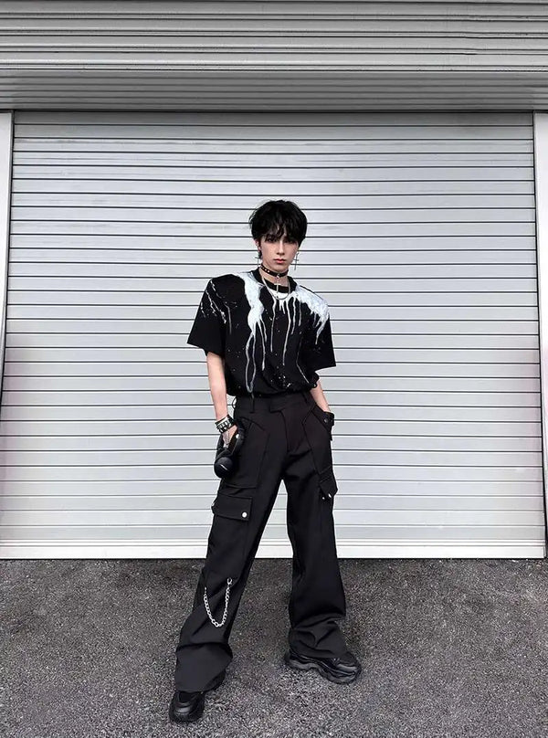 Ink Splash Round Collar Off-Duty T-Shirt