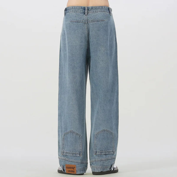 Chic Oversized Blue Bell Leg Relaxed Denim alternatif görünüm