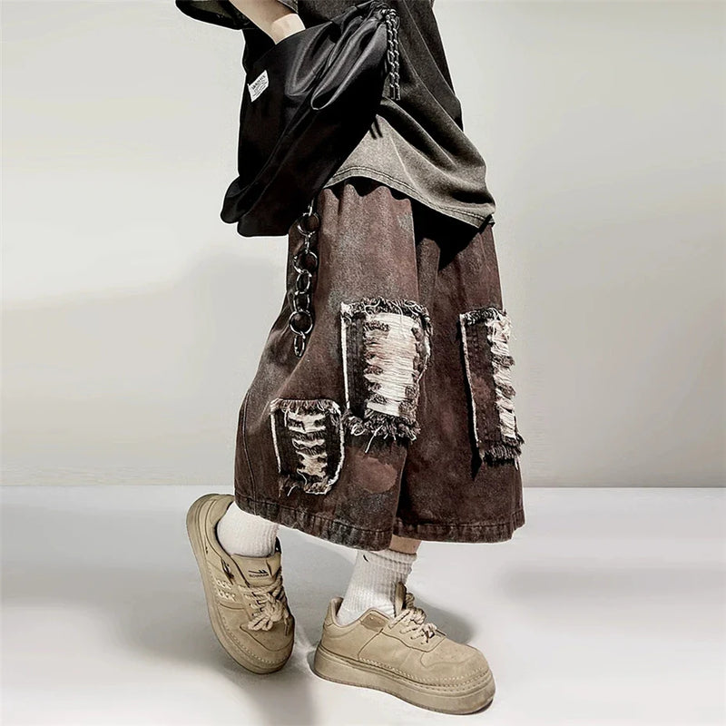 Heritage Torn Knee Length Denim Shorts