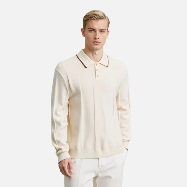 High-End Long Sleeve Stripe Collar-Knit T-Shirt alternatif görünüm