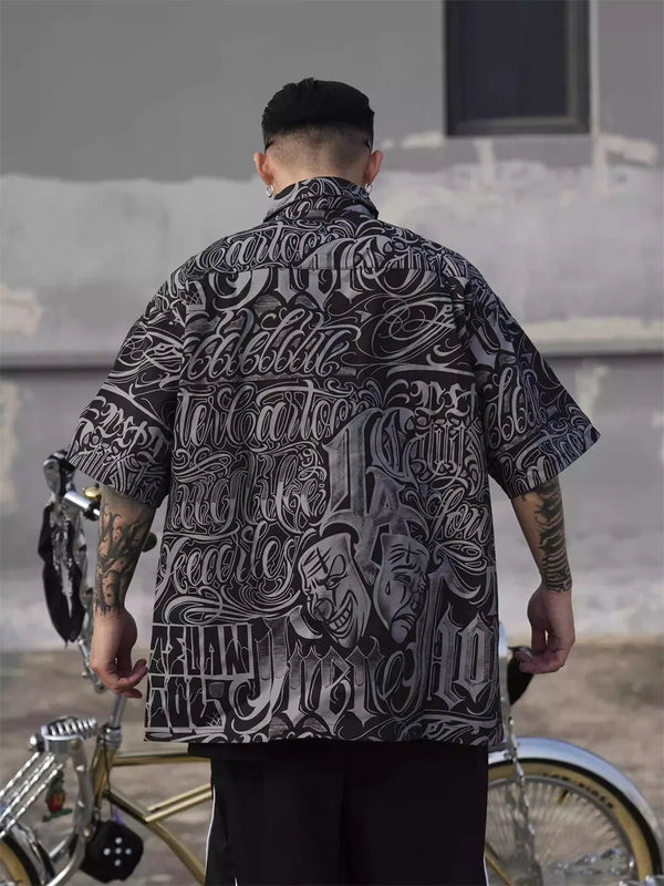 All-Over Letter Print Retro Short Shirt alternatif görünüm