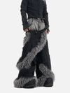 Luxury Double Waisted Fur Mosaic Torn Denim