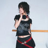 Time-Worn Lace Spliced Black Print T-Shirt