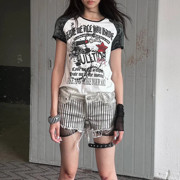 Low Slung Grunge Denim Shorts