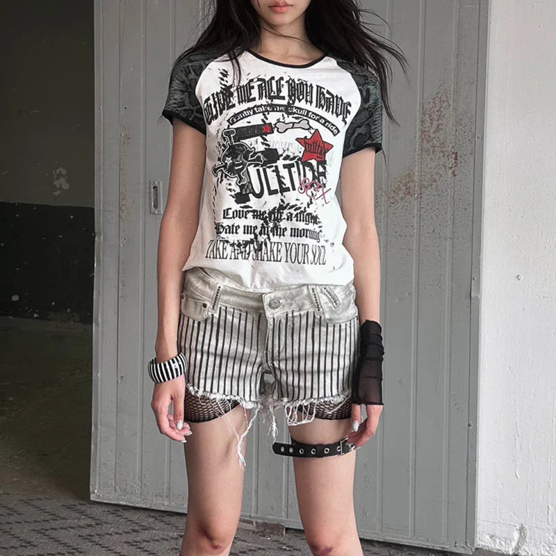 Low Slung Grunge Denim Shorts