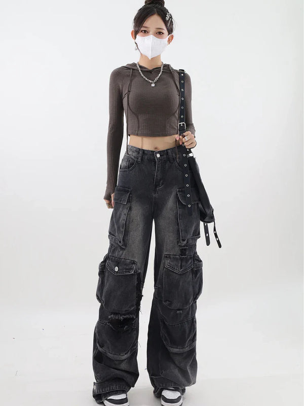 2000s Belted Dark Wash Street Jeans alternatif görünüm