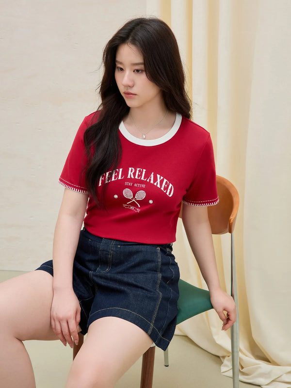 Aged Contrast Stitch Round Neck T-Shirt alternatif görünüm
