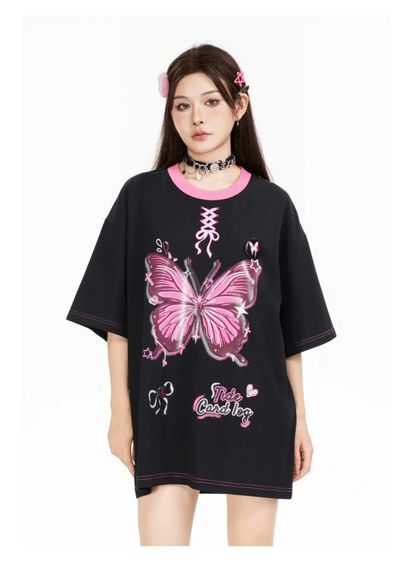 Women Flutter-Print Print Hip Hop Funny Polyester T-Shirt alternatif görünüm