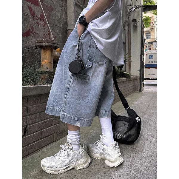 Blue Heavy-Duty Urban Beat 2000s Relaxed Denim Shorts alternatif görünüm