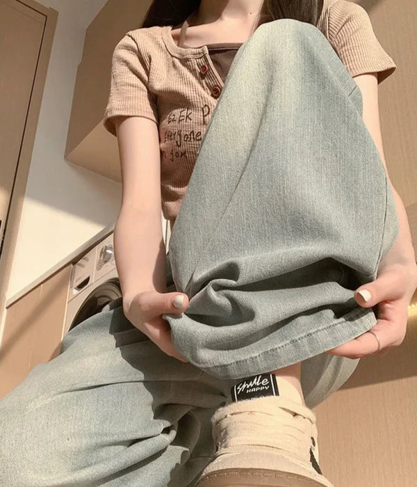 Summer Relaxed Staple Bell Leg High-Rise Denim alternatif görünüm