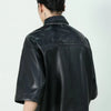 Embossed Faux Leather Black Short Shirt