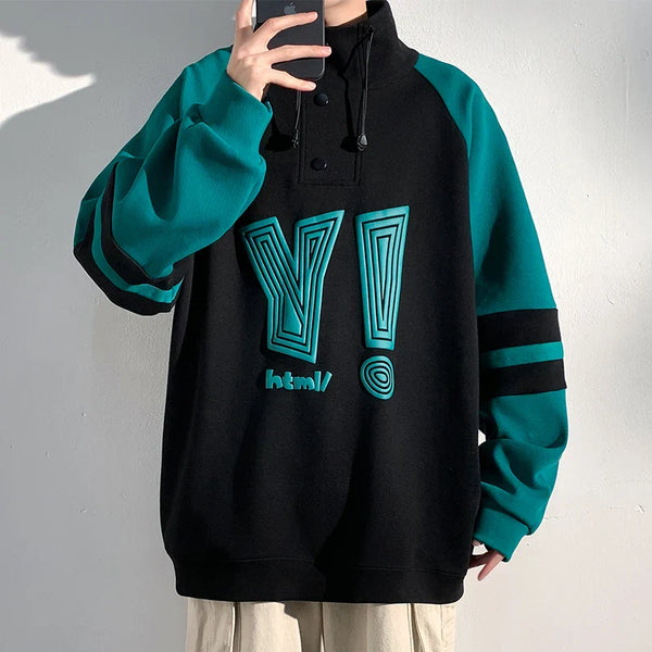 Contrast Patch Pullover Sweatshirt alternatif görünüm
