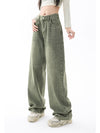 Olive Baggy High-Rise Trousers