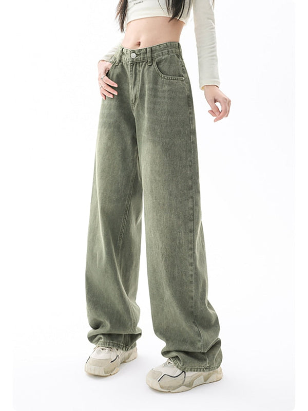 Olive Baggy High-Rise Trousers
