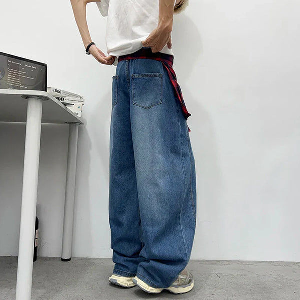 Classic Sleek Plaid Printed Relaxed Denim alternatif görünüm