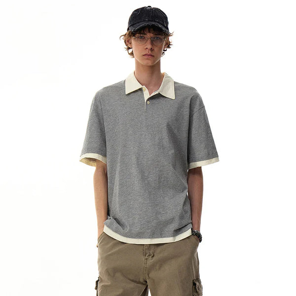 Old-Guard Snug Splicing Short Sleeve Sport-Collar Shirt