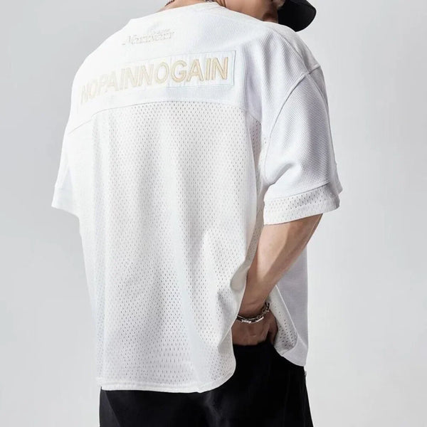 Sporty Stars-and-Stripes Style Print Jersey Mesh T-Shirt alternatif görünüm