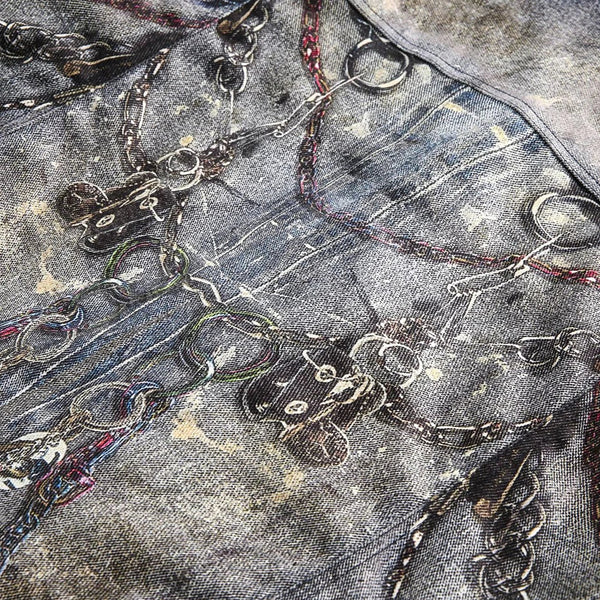 Graphic Chain Detail Denim Jacket alternatif görünüm