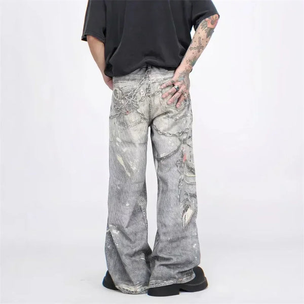 Blue Link Print Relaxed Classic Denim alternatif görünüm
