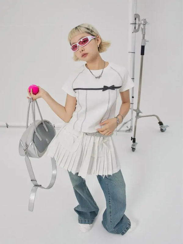 Chic Bow Cotton Midriff T-Shirt
