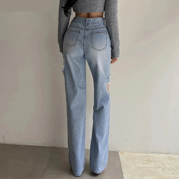 Chic High-Rise Torn Denim alternatif görünüm