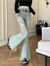 Women High-Rise Tassel Denim Bell Denim