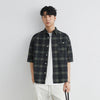 Mens Plaid Lapel Oversized Button Top