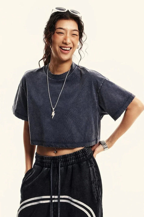 Women's Sun-Bleached Stitching Crop Top alternatif görünüm