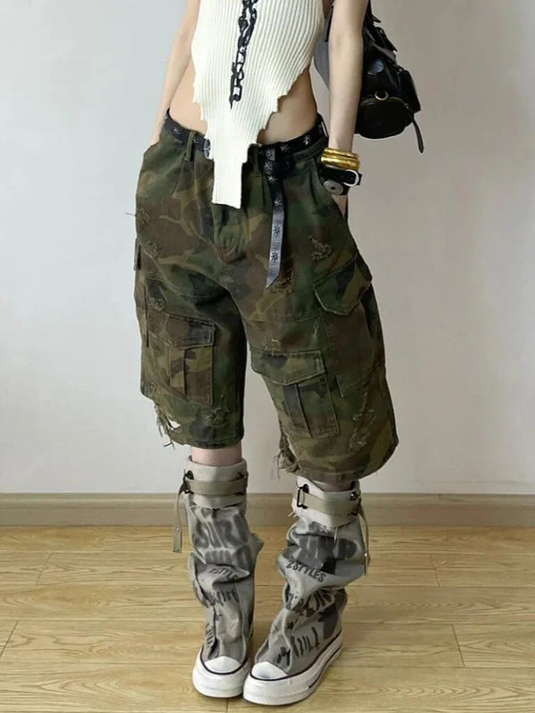 Heritage Woodland High-Rise Denim Shorts