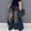 Heritage Chinese Style Peacock Stitchwork Denim